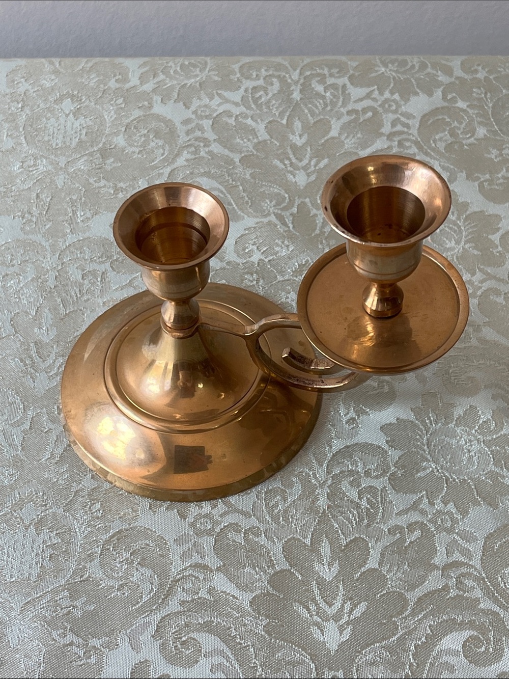 Vintage Delgif Brass Double Candle Stick Holder with Handle, Made in India